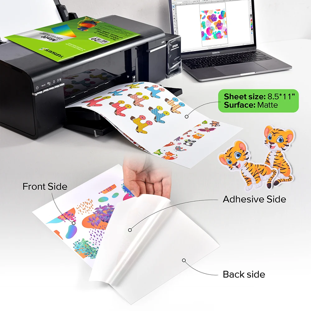 matte White Inkjet memjet Printable Vinyl Sticker Paper A4 & 8.5*11'Size Inkjet Printing Label  Adhesive Waterproof 100 Sheets