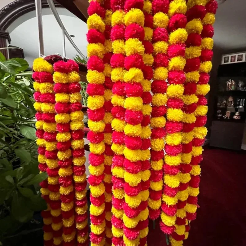 Marigold Flower Wholesale Artificial Marigold Flower Decor Garlands Vine Wedding Indian Event Decoration Flower Garland String
