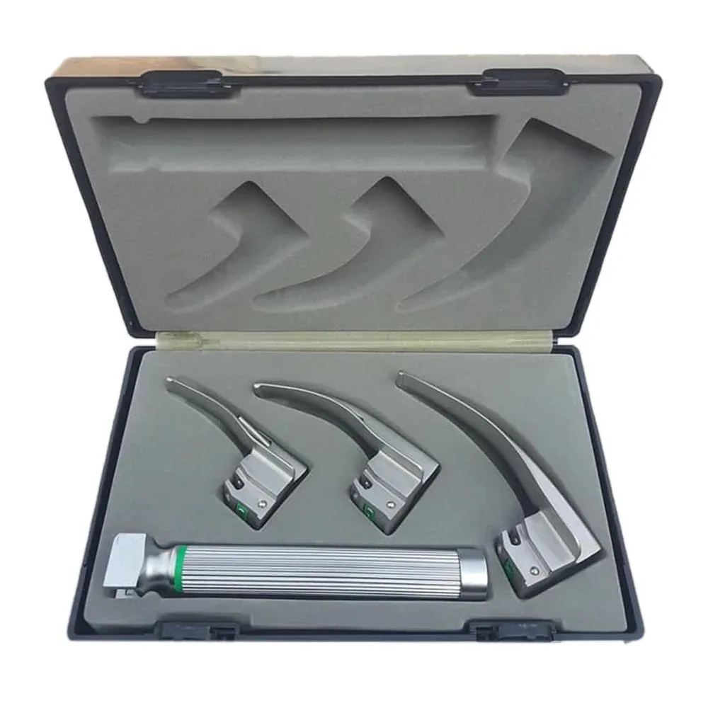 Premium Quality Fiber Optic Macintosh Laryngoscope Set 3 Blades in German Stainless Steel Customization Accepted