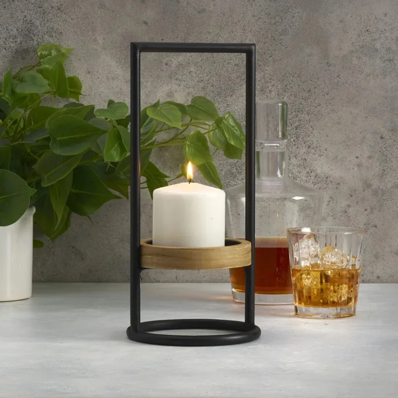 Modern Iron Candle Stand With Wooden Tray for Table Floor Decoration at Home By Indian Exporter At Bulk Price