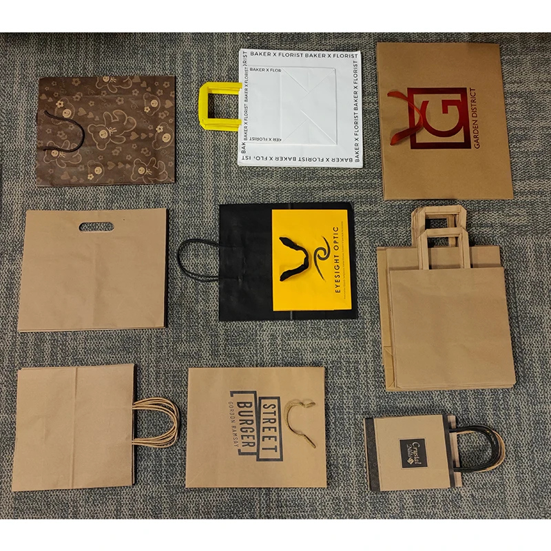 ECO friendly Recyclable Custom logo black white Printing wholesale shopping gift Brown craft Kraft Paper Bag with Handles