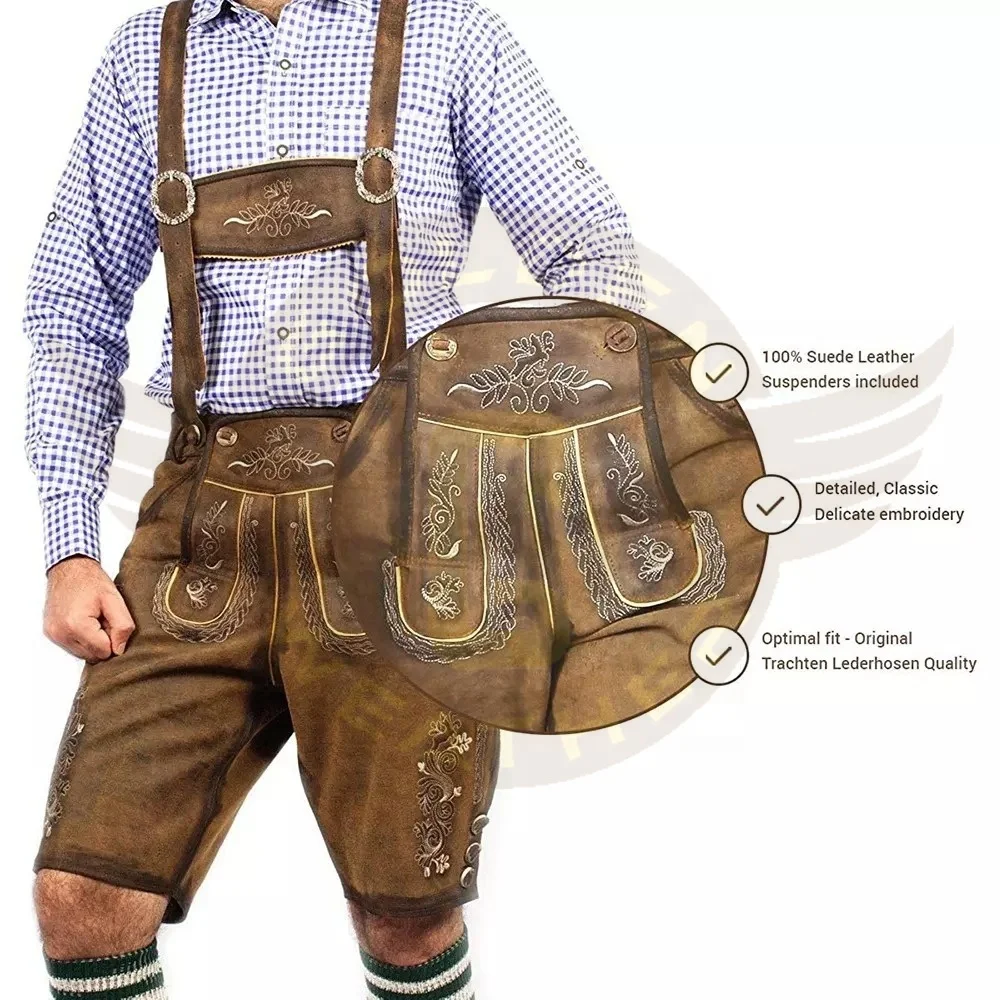 OEM Bavarian Short Lederhosen Men 100% Suede Leather Traditional Authentic German Outfit Wholesale Men Oktoberfest Costume
