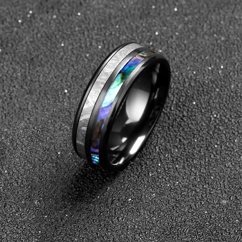 Tizti Jewelry Wholesale Rings Jewelry 8MM Men Ring Meteorite Black Zirconium Titanium Tungsten Ring