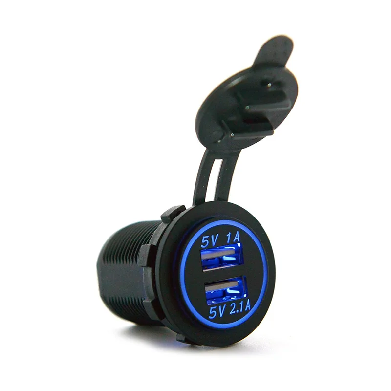 12v 24v round panel 2.1a 3.1a dual usb outlet charger socket for rv bus truck