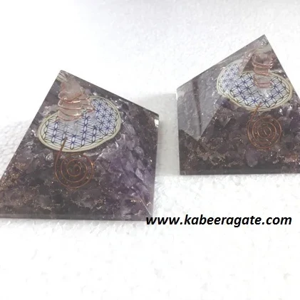 Wholesale Orgone Pyramid : Amethyst Orgone Pyramid with  Flower of Life