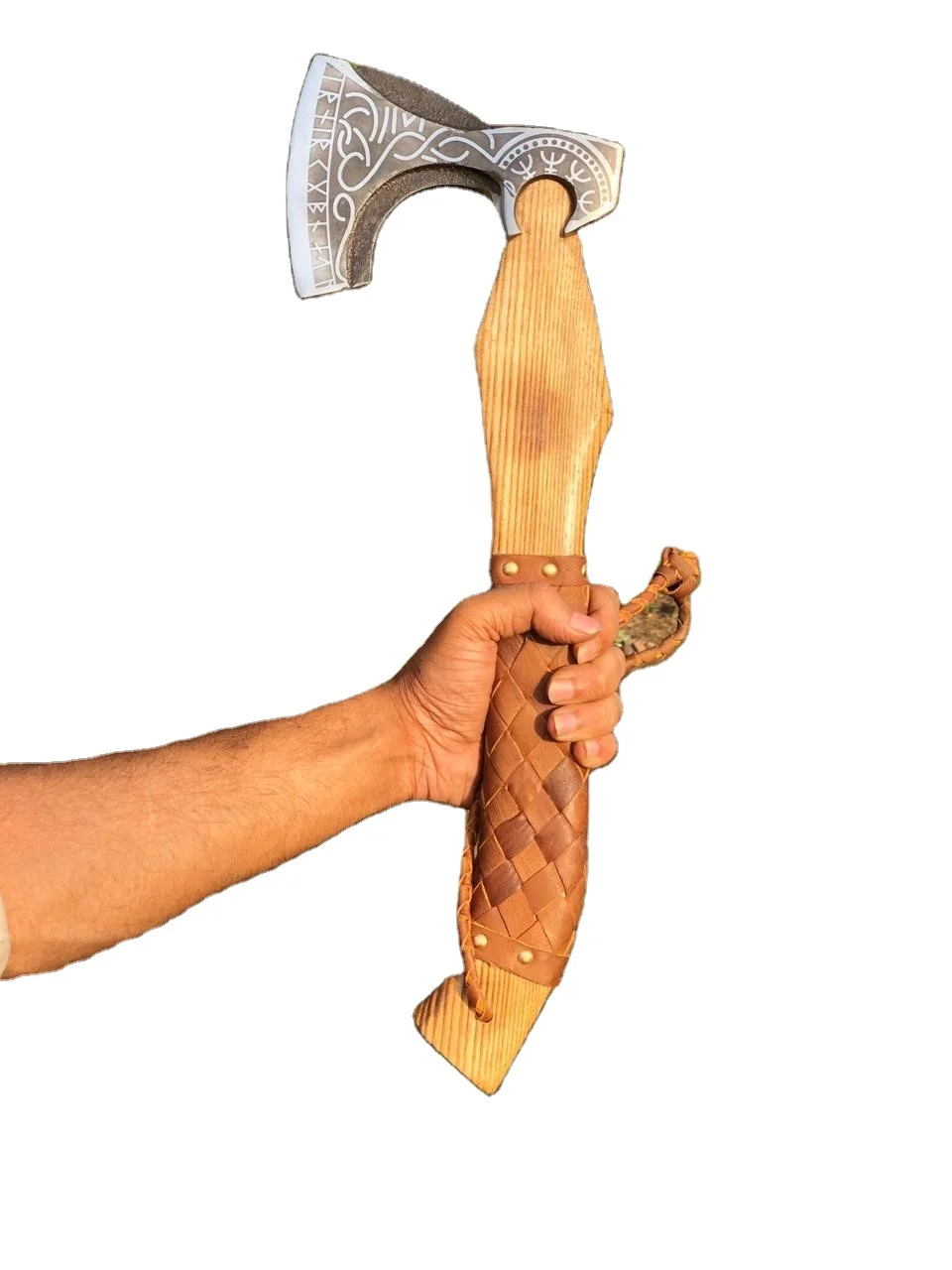 Custom Handmade Viking Axe with Amazing Engraved Handle and Leather Wrapping Custom Made Axes For Sale