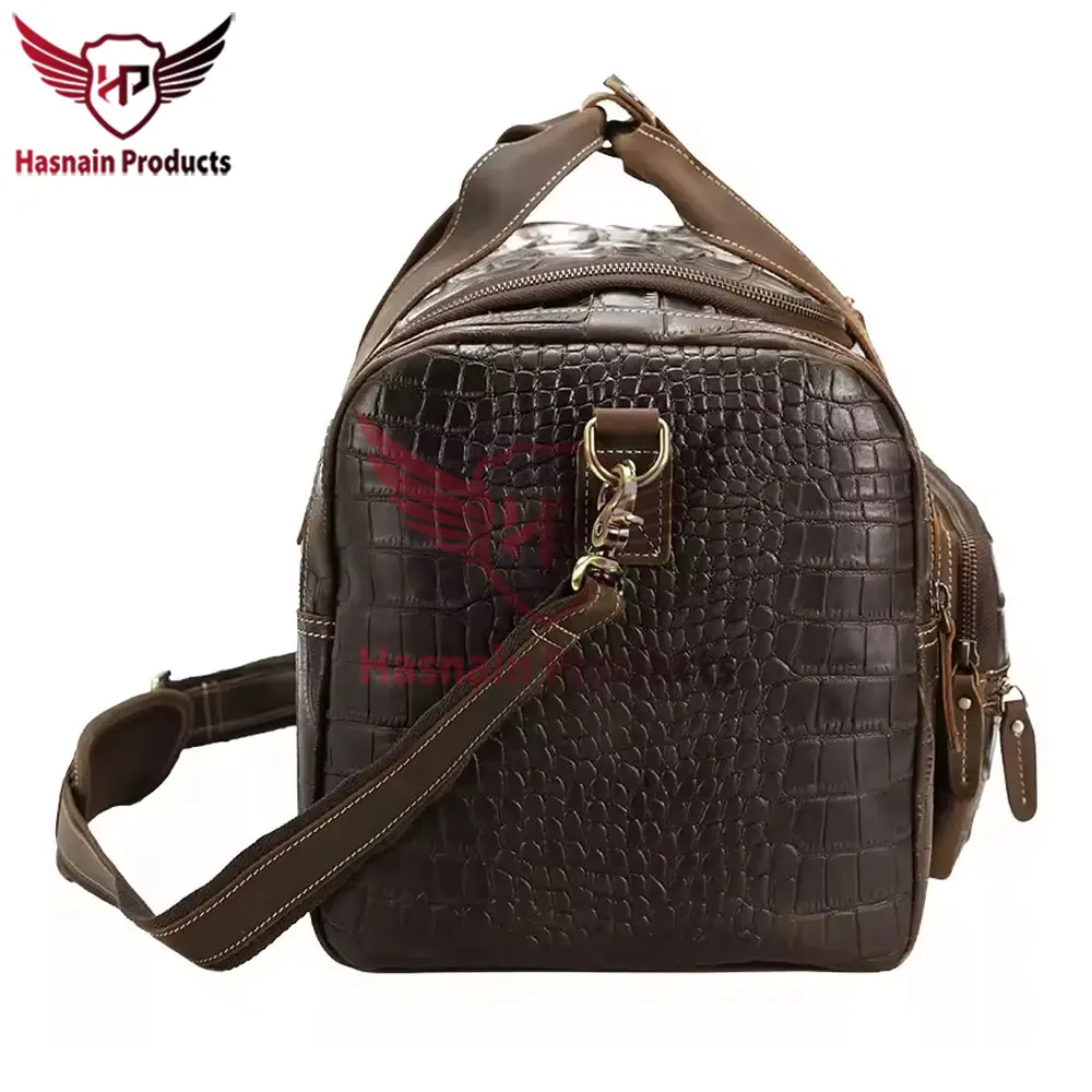 Premium OEM Custom Alligator Print Crocodile Pattern Genuine Real Leather Garment Overnight Weekend Travel Bags Duffel Bag