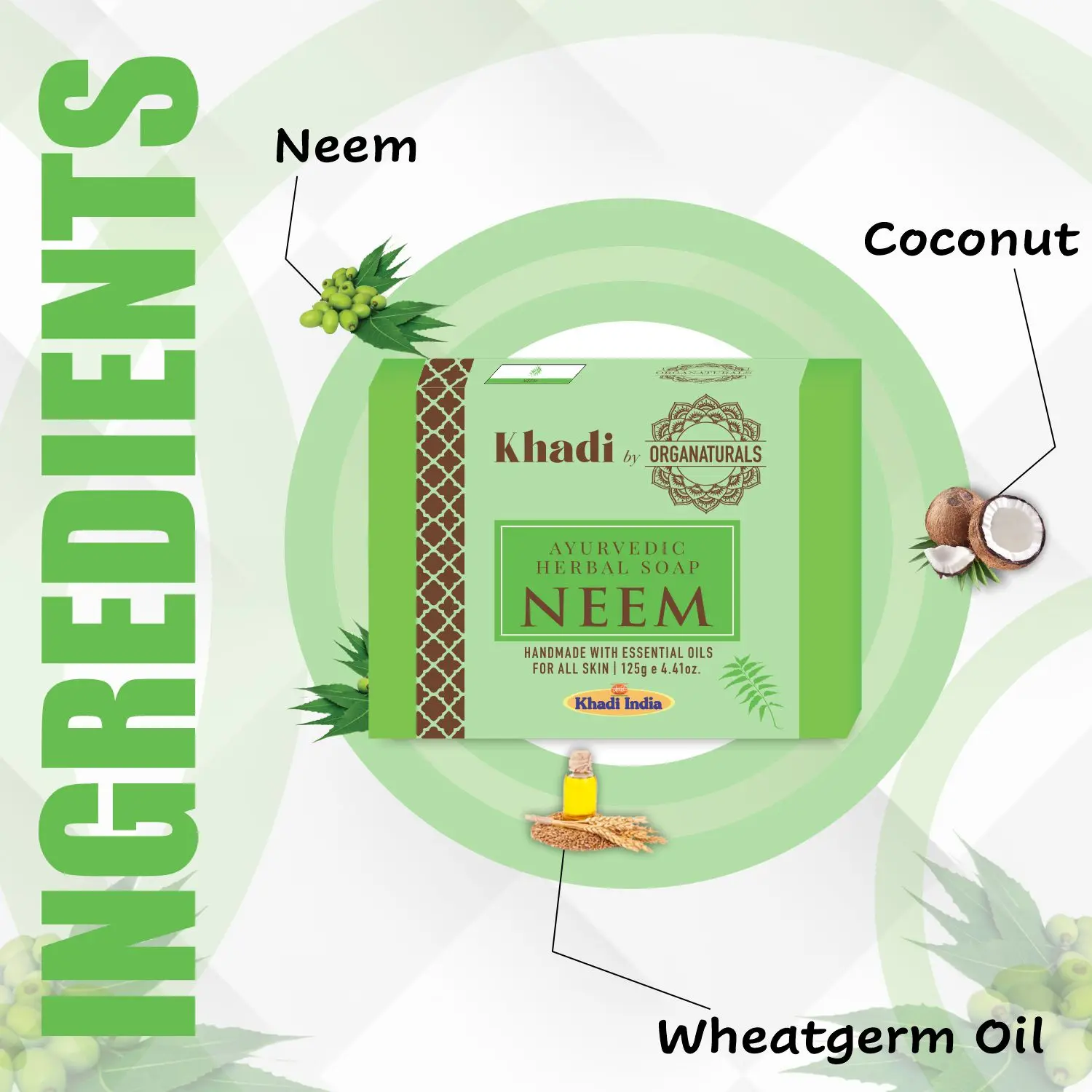 Khadi Ayurvedic Neem Handmade Soap for Bath Moisturizing & Deep Cleansing Suitable for All Skin type - 125g