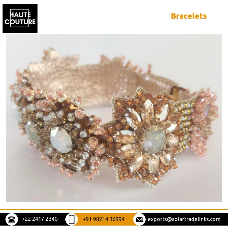 Latest Trendy Design OEM Brand Sparkle Style Hand Embroidered Handmade Beads & Opal Stones Made Women Bracelets