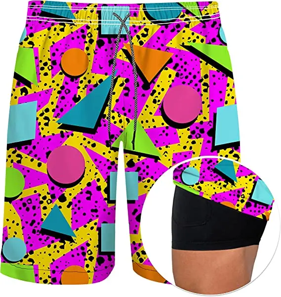 Mens Swim Trunks 9 Inch Inseam Board Shorts Beach Swimwear Bathing Suit with Compression Liner and Pockets sublimation shorts