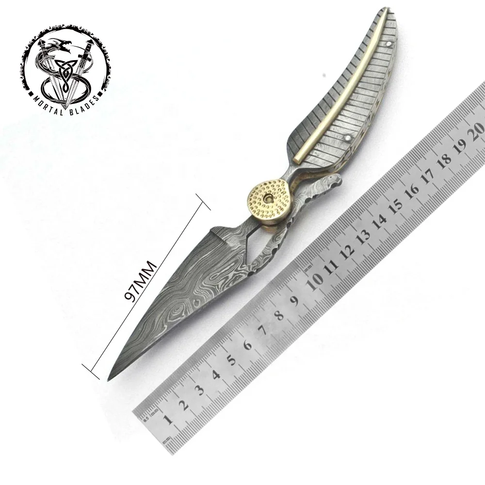 Wholesale Hot Selling Full Damascus Steel Folding Knife Outdoor Pocket Knife With Leather Sheath