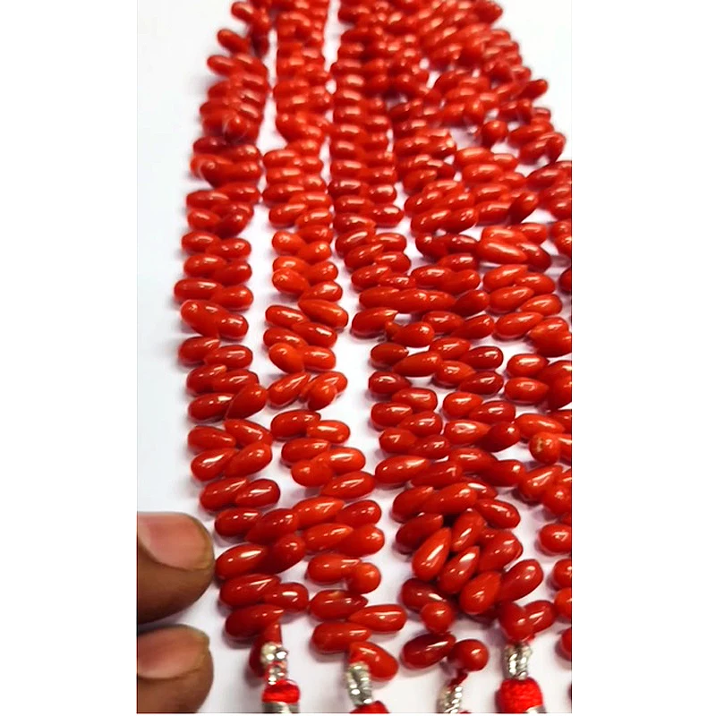 6 strands Of Natural Coral smooth drop 391 cts lot 7 inch length Iroc Sales Good quality genuine coral gemstone US$429 for all