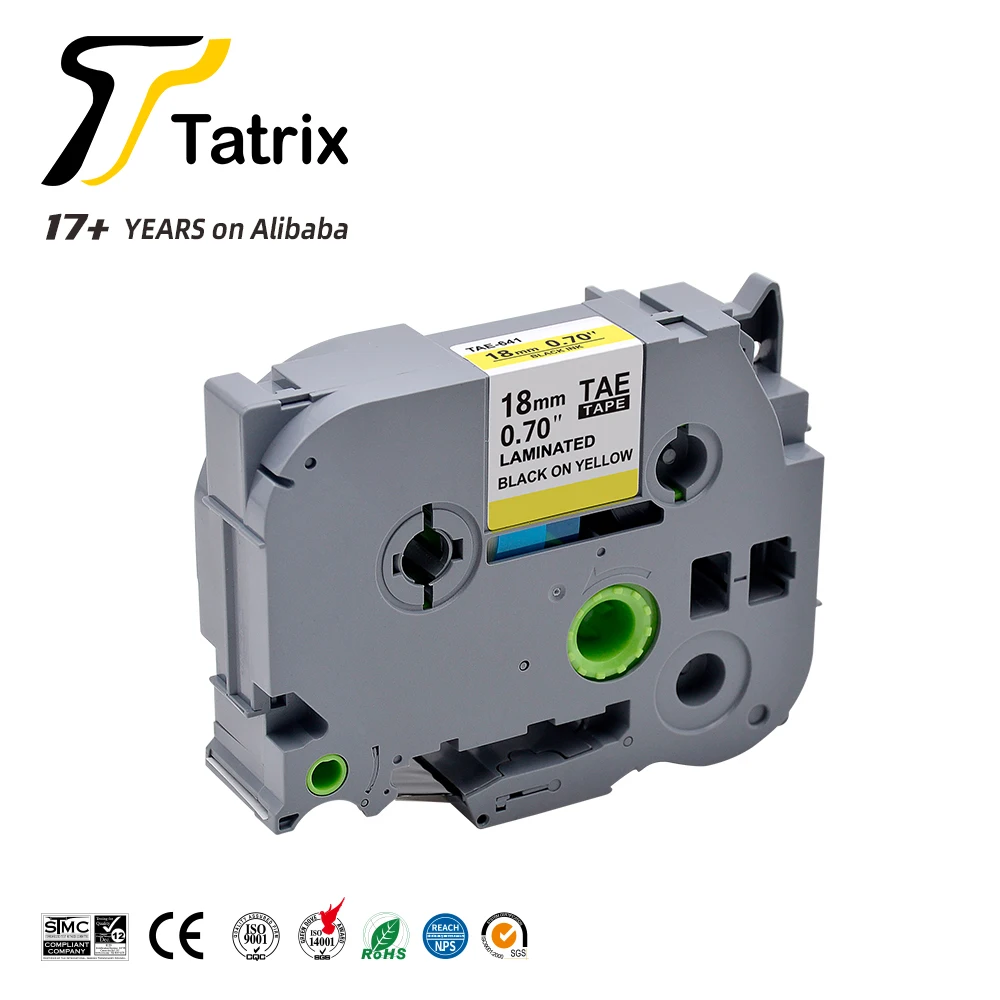 Tatrix TZ641 TZe641 TZ-641 TZe-641 18mm Black on Yellow Compatible Laminated Label Tape Cartridge for Brother P Touch PT-310