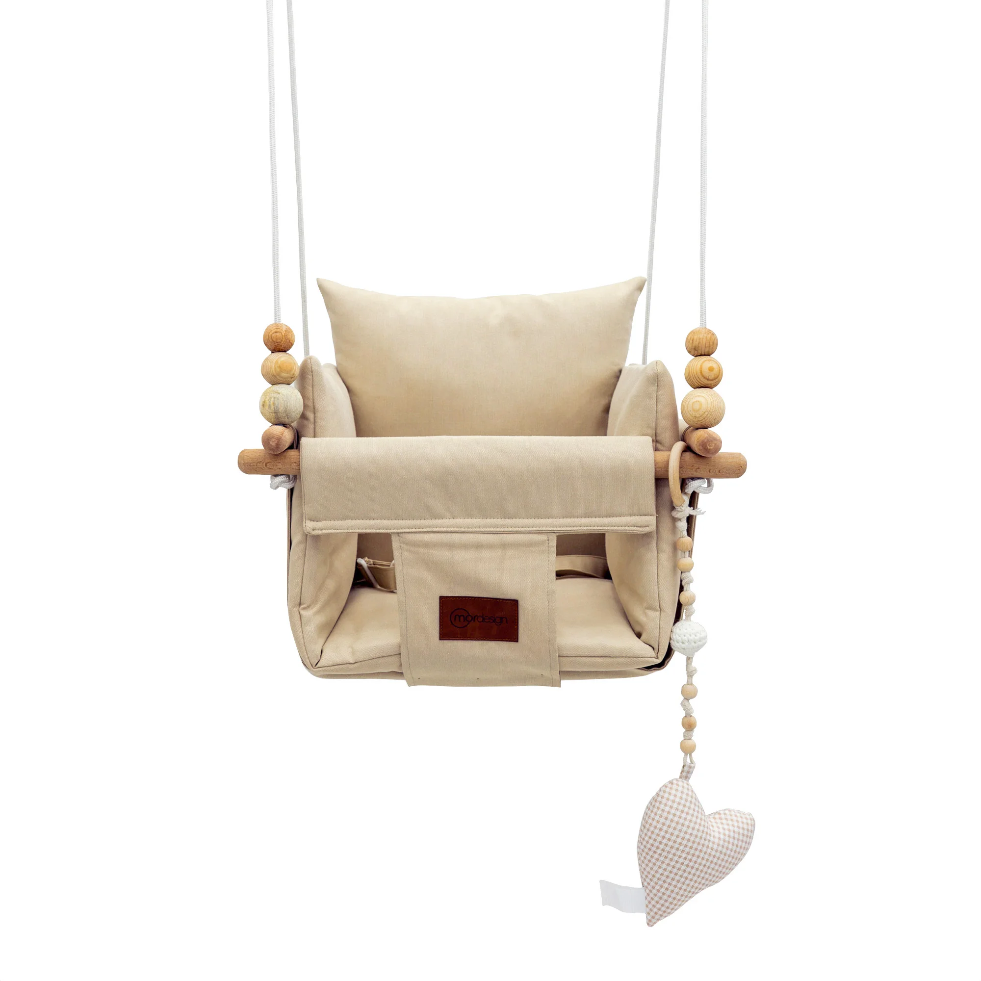 Ceiling Hanging Wooden Baby Swing, Kids Home/Garden Swing with Pillow and Cushion