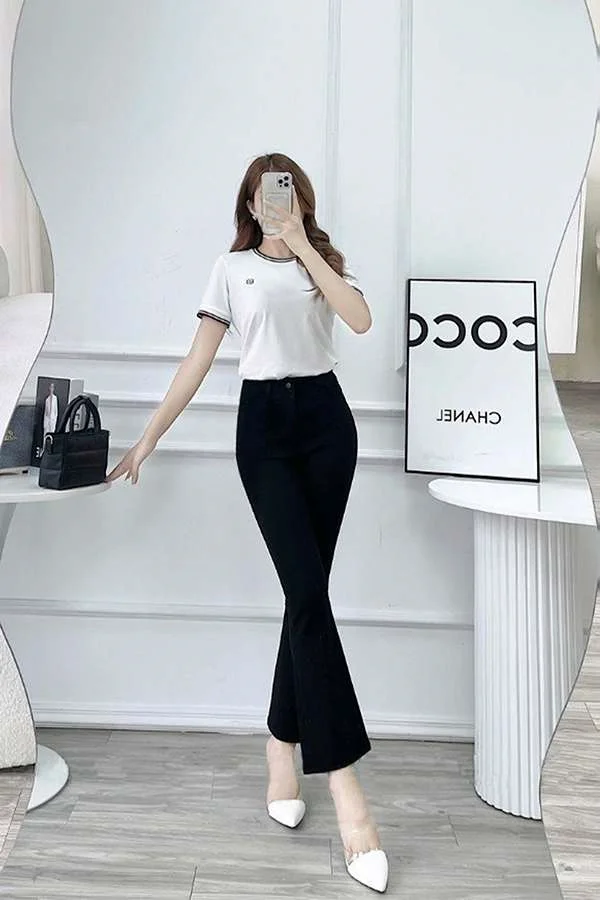 Casual Fashion Customized logo Casual Vintage Style Breathable Denim Skinny flared women jeans pants