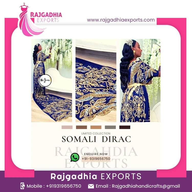 Bridal Women Somali Dirac Dress for Clothing Silk Fabric Luxury Somali Sets for Wedding