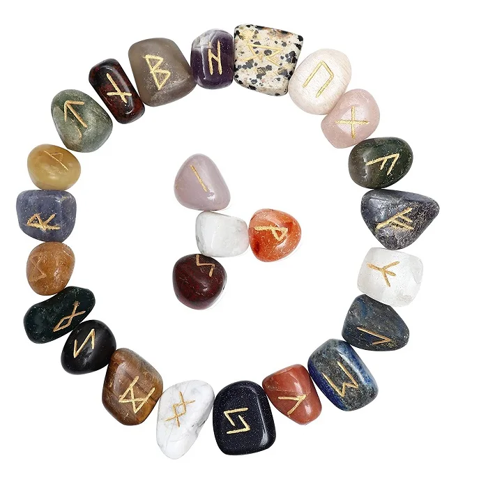 7 chakra Crystal Rune Set Natural Wicca Energy Stone For Divination and Intuition Reiki Meditation In Protection viking rune