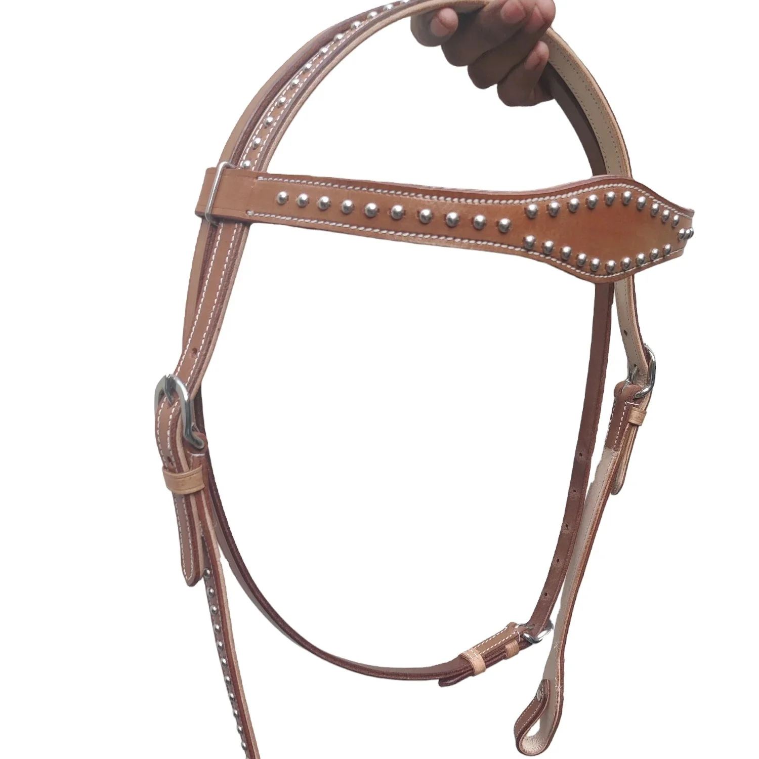 Western Headstall / Bridle Horse Tack in Brown with Matching Brown handmade white stitching Leather smart