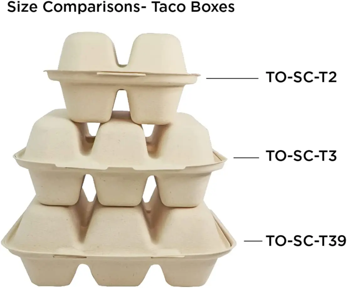 Wholesale Biodegradable Sugarcane Bagasse Packing Box Disposable Taco Plate Container for Restaurant