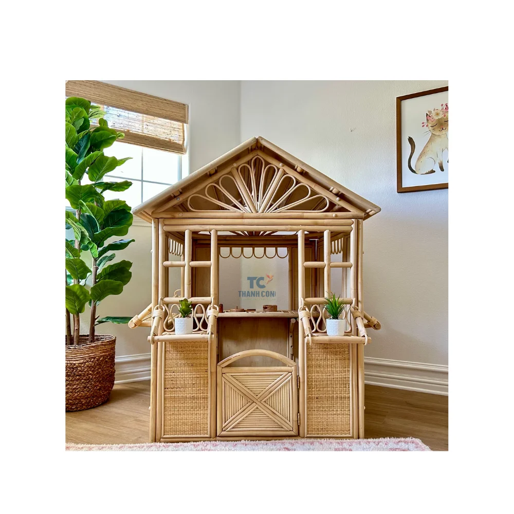 New Design Rattan And Wicker Dollhouses Imaginative Play Kids Pretend Toys House Play Set Dream Doll House Wicker Baby Products