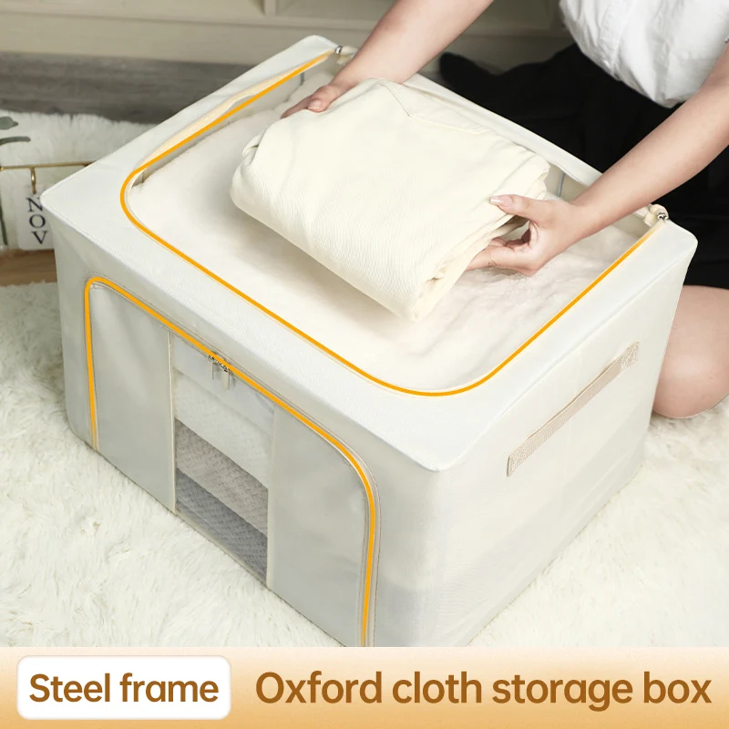 Popular Folding Oxford Cloth Storage Box with Steel Frame Handle Large Capacity Bedding Living Room Sundries Toys Organizer Bag