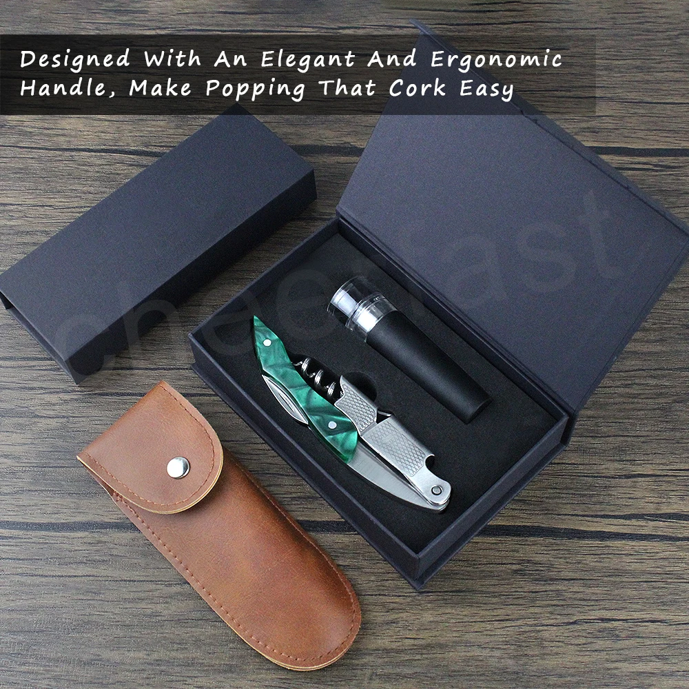 One Stop Purchase Stainless Steel Customized Green Wine Corkscrew With Gift Box Packaging For Bartenders Resin Handle Corkscrew