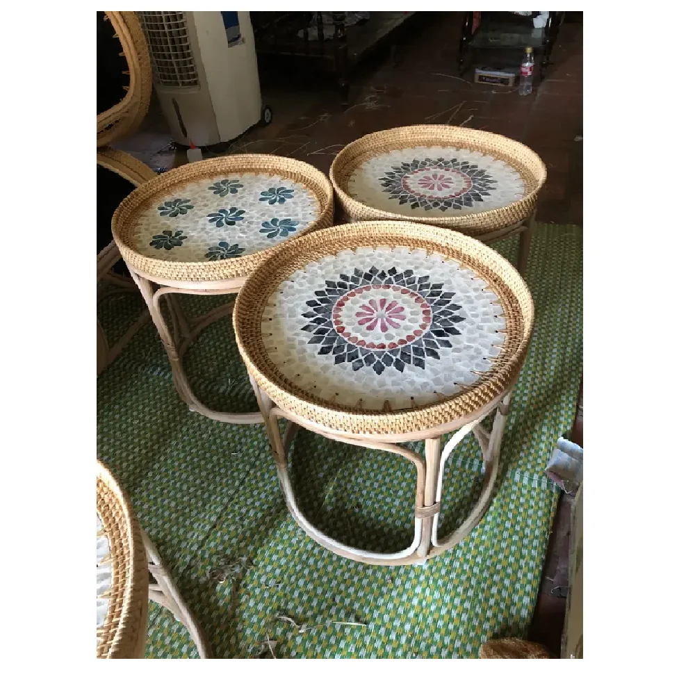 Customized Style OEM Service Home Furniture Rustic Support tea table for living room Round Rattan Tea Table Made In Vietnam