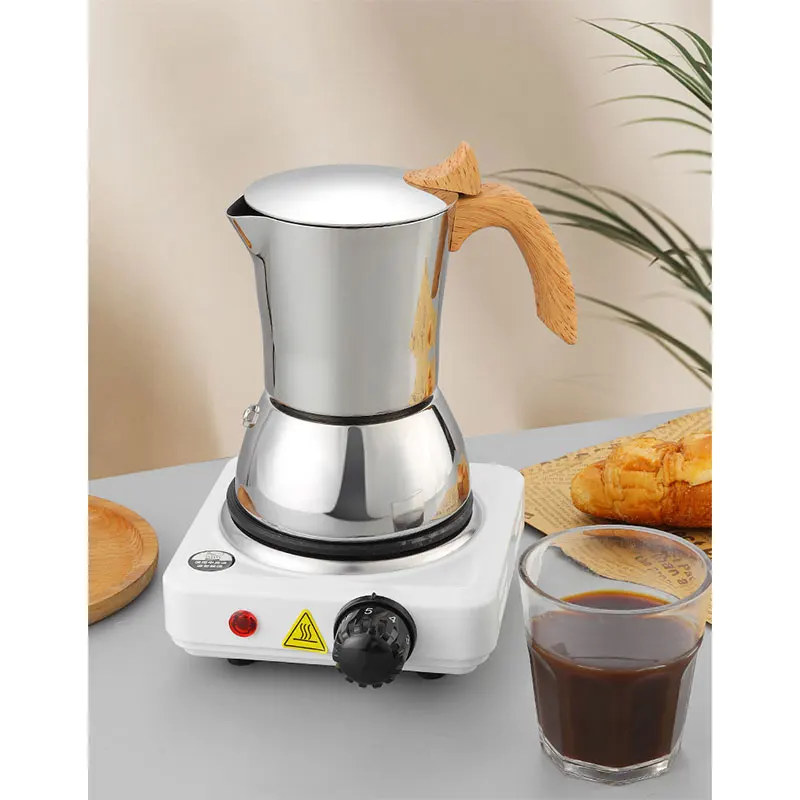 New Design Italy High Quality Wood Handle Personalized Steel Espresso Maker Coffee Moka Pot