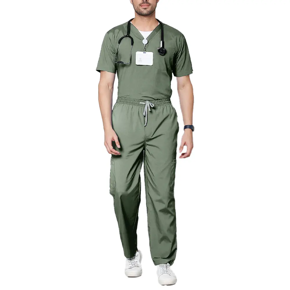 Wholesale Men Medical Scrubs Green Color Hospital Staff uniform Luxury Scrubs for Unisex OEM Men Nurses classic Hospital Uniform