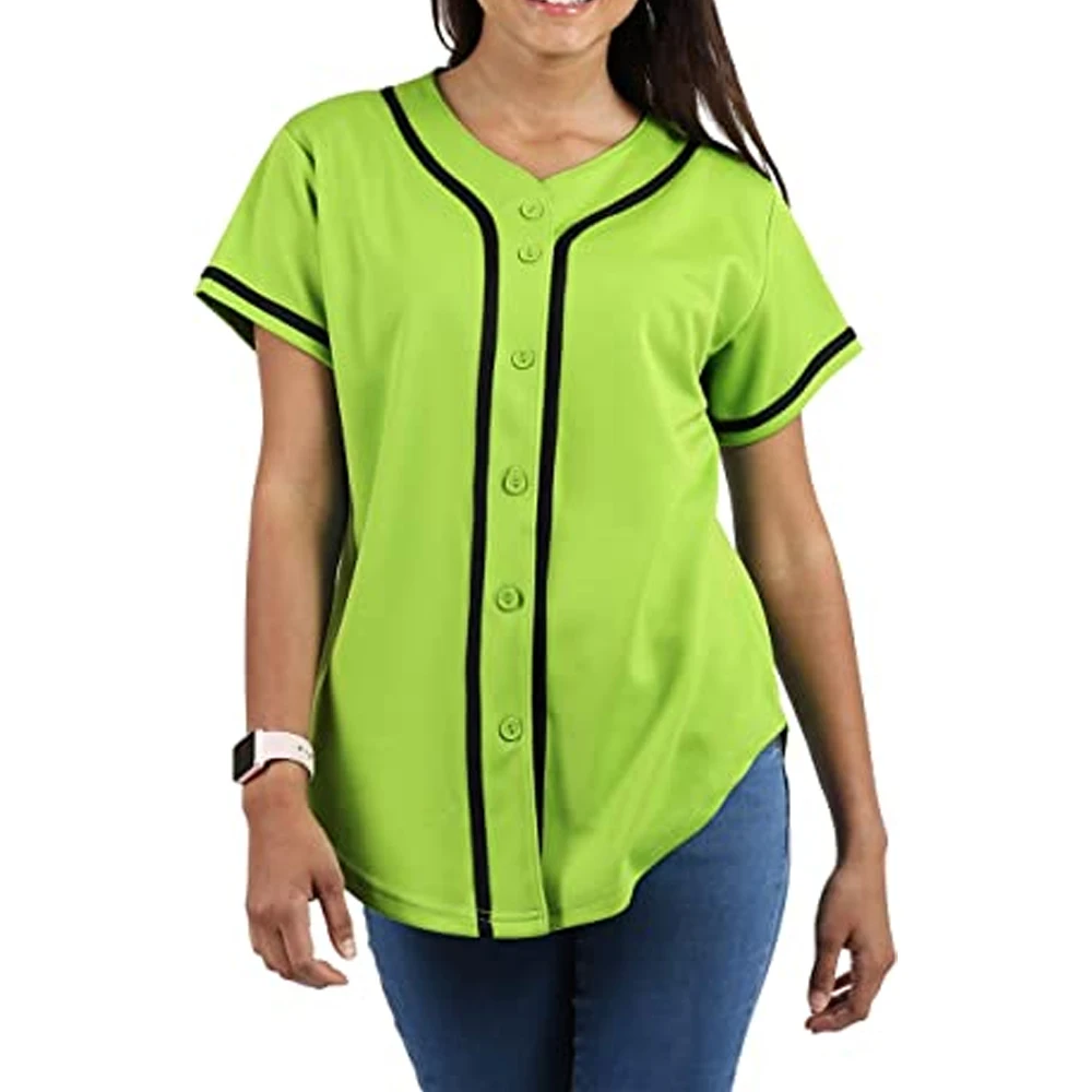 Custom Womens Made in  American Premium Baseball Button Down Jersey Short Sleeve Tee Active Softball Shirt Sports Wear Jersey