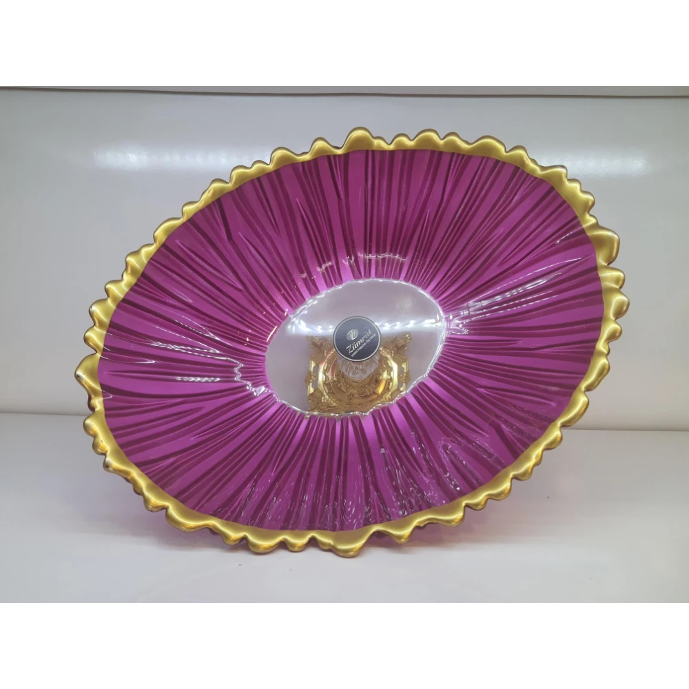 quality Colored Glass Plate Fruit Holder Dishes Sugar Bowl with Metal Stand Custom Modern Crystal Europea Home Large Fruit Plate