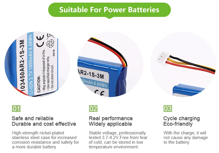 Li ion battery 103450AR2 cell 3.7V 1800mAh lithium li ion led flash light IOT battery pack