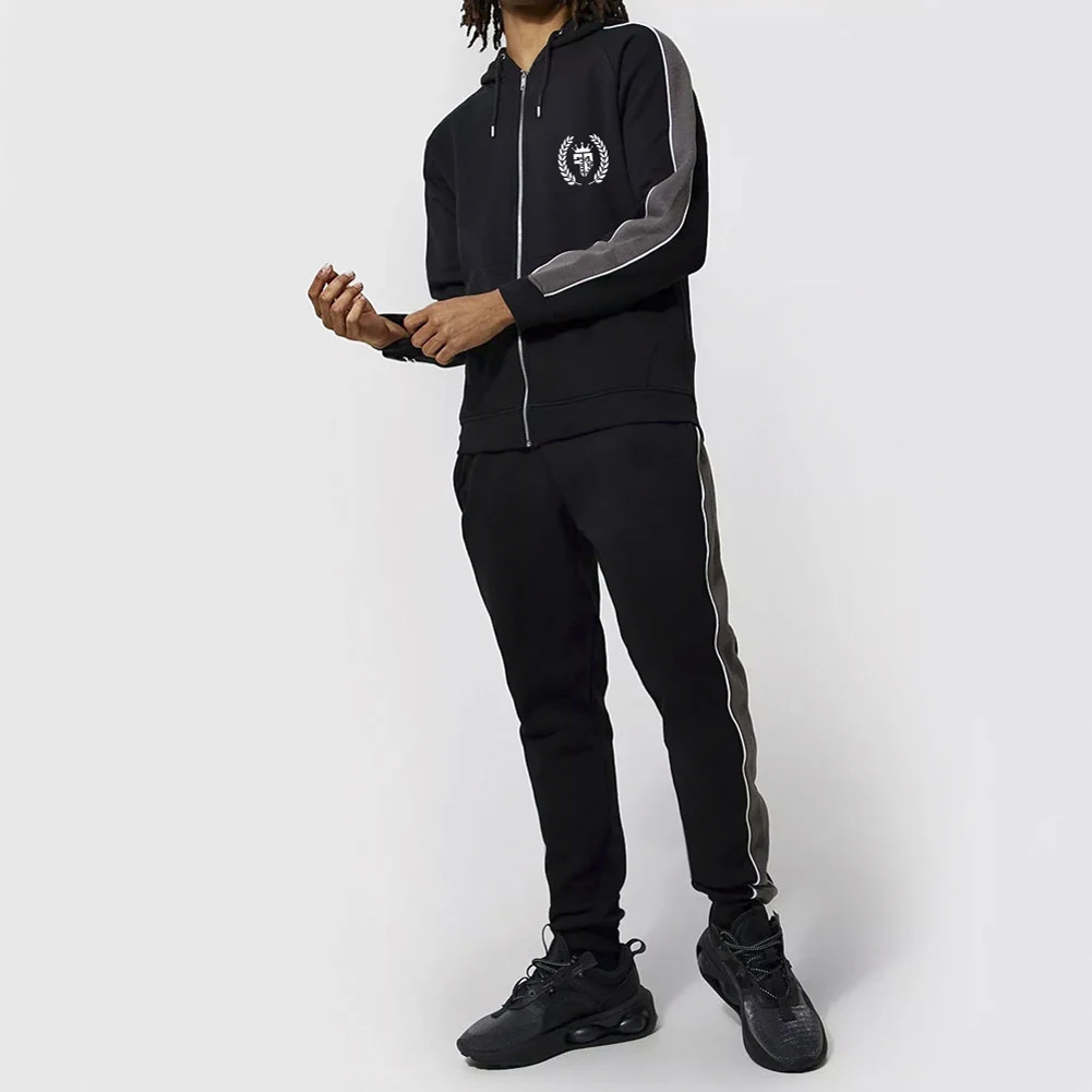 Small Quantity Custom men Sweat Suits Solid Jogger Sets Zipper Hoodie Tracksuits men Two Pieces Pants Set With Logo Jogging Suit