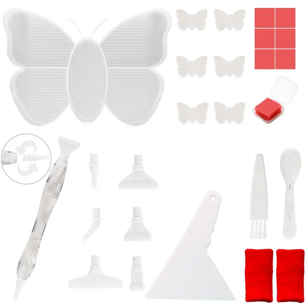 Butterfly Shaped Painting Tray With Resin Pens,Brush,Spoon,Glue Wax And Fix Tools For Diy Diamond Art