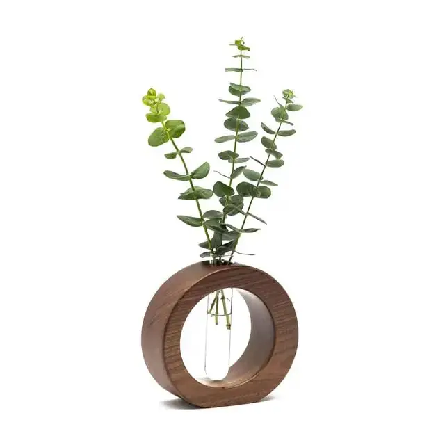 Experience Manufacturer Selling Wooden 1 Glass Test Tube Home Decor Planter Modern Flower Vase with Wood Stand for Sale
