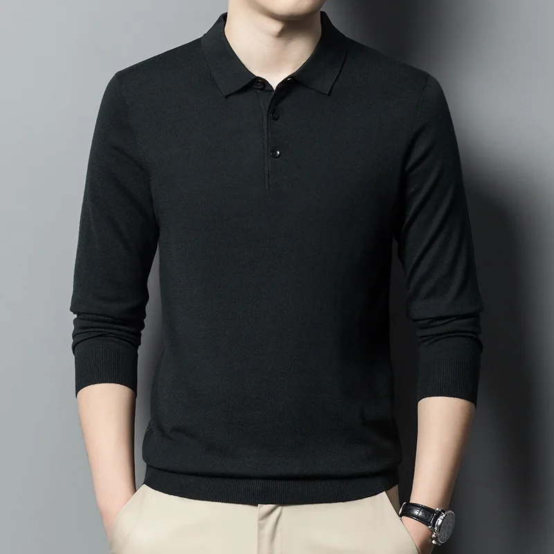 2024 Autumn Winter slim fashion casual simple lapel trend business long-sleeved Polo shirt