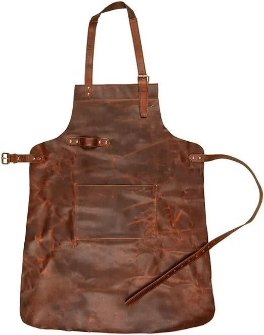 Customized Multi-Purpose Adjustable Strap Crazy Horse Leather Apron For All Work Apron Working Chef Butcher Metalworker Aprons