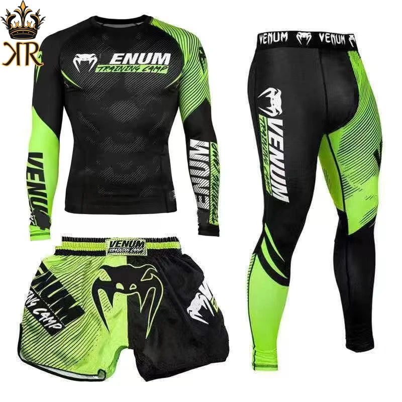 Комплект спортивной одежды MMA из 3 предметов для мужчин в том числе футболка и шорты Rashguard тренировок спортзале