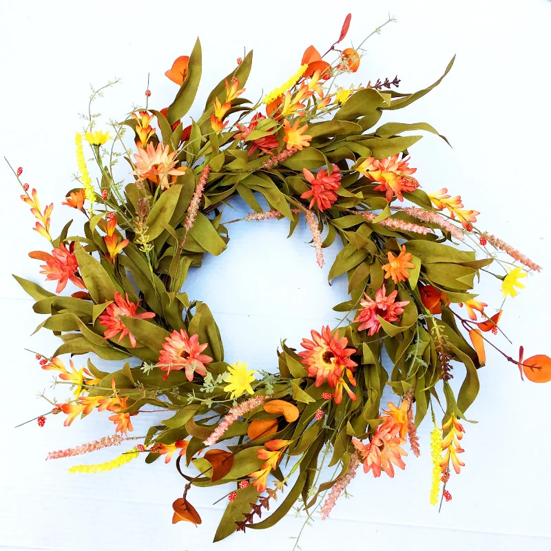 Farmhouse Grapevine Pinecone Rose Flower Wreath Christmas Decoration Garland