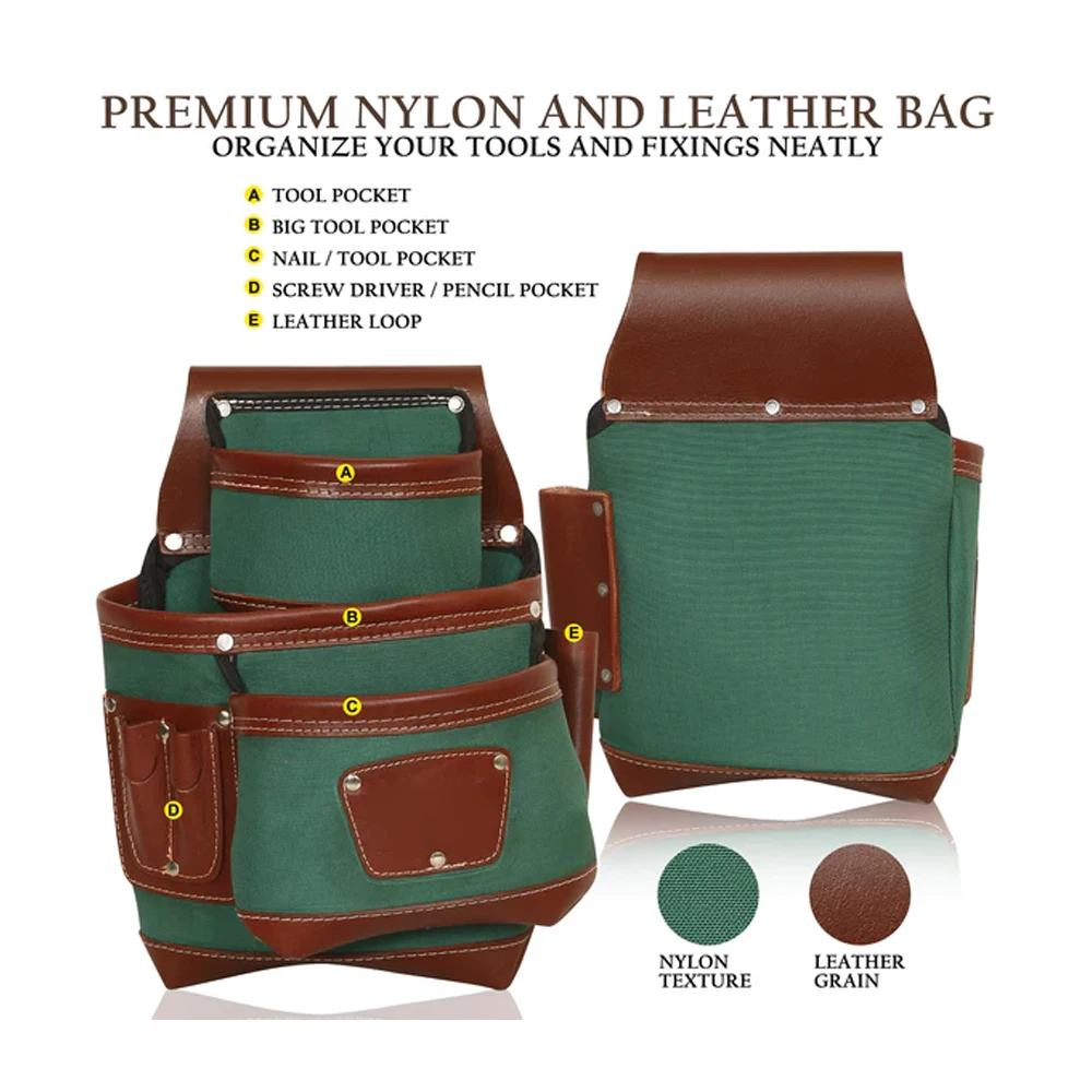 Latest Model Good Quality Heavy Duty Leather mixed Fabric Tool Bag For Working Professional Tool Belt