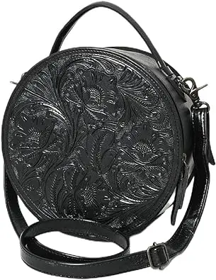 Full Black Round Bag High Quality Cowhide Floral Hand Tooled Designer Western Canteen Bag Hand Carving Bag At Best Price