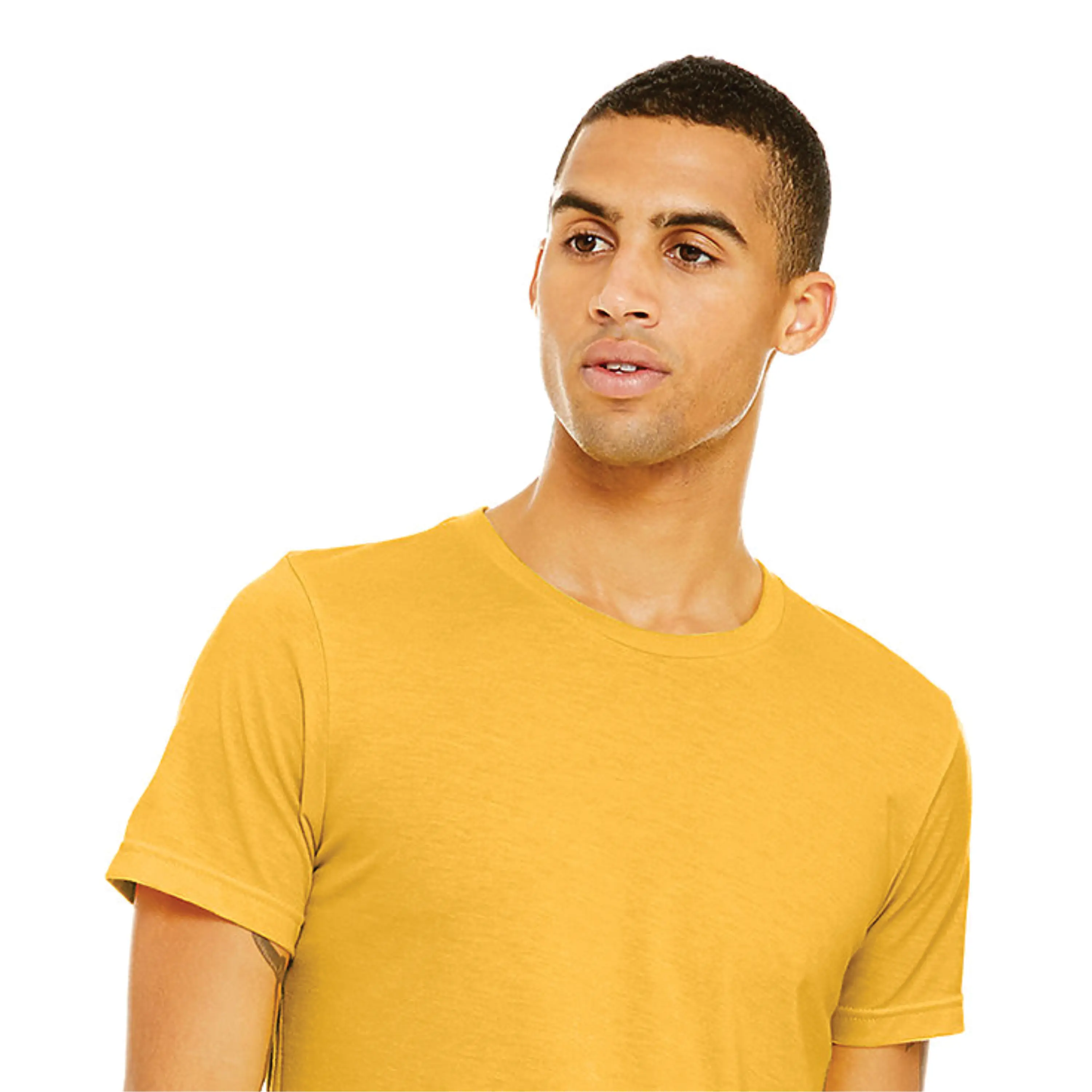 52% Airlume Combed and Ring Spun Cotton 48% Poly 32 Single 4.2 oz Heather Yellow Gold Unisex CVC Short Sleeve T-Shirt