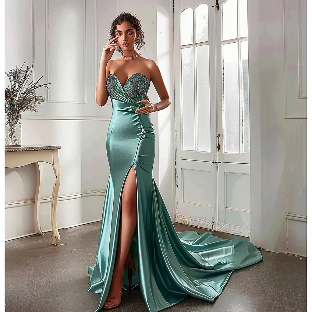 Custom Green Color Luxury Evening Dresses For Women