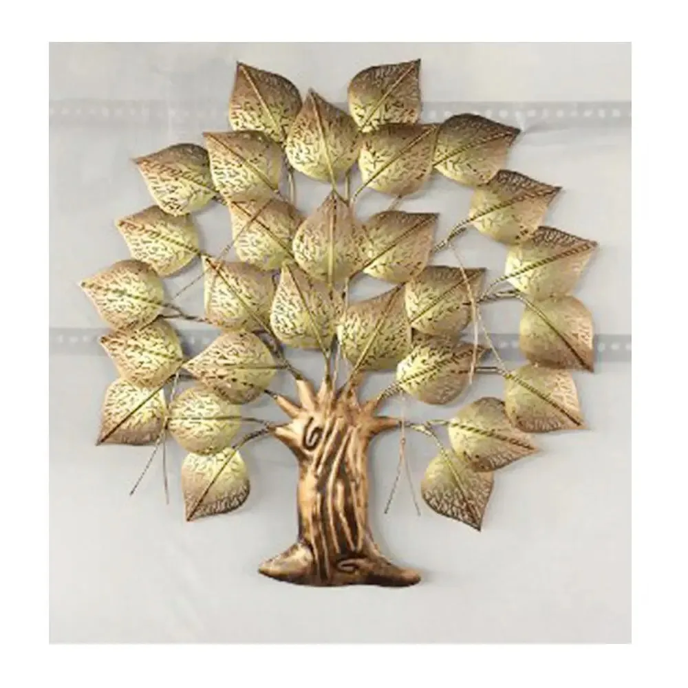 Modern Luxury Metal Wall Art Iron Leaves Design for Home Living Room Classic Art Deco Style Square Hanging Wall Vase