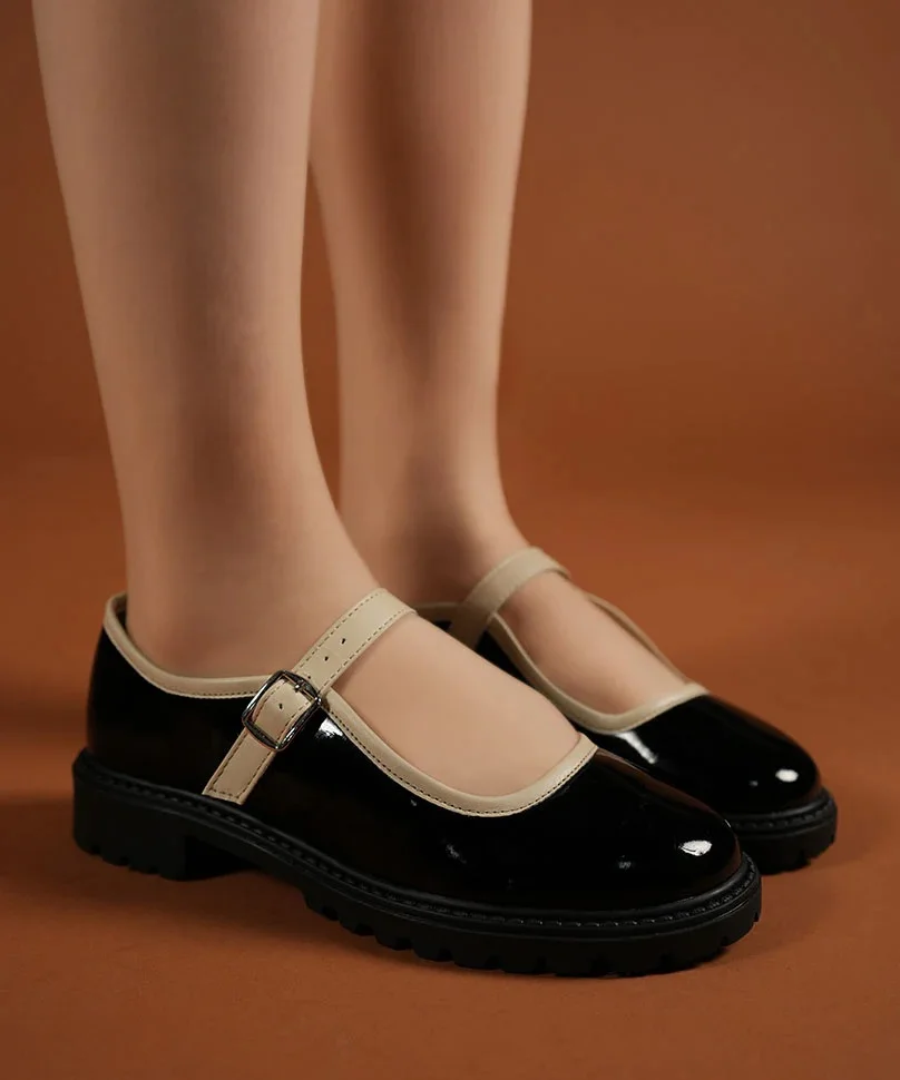 Ladies Office Flat Ballet Shoes Genuine Leather Mary Janes Sandals with Soft Sole Ballerinas for Women Round Toe Pumps Black