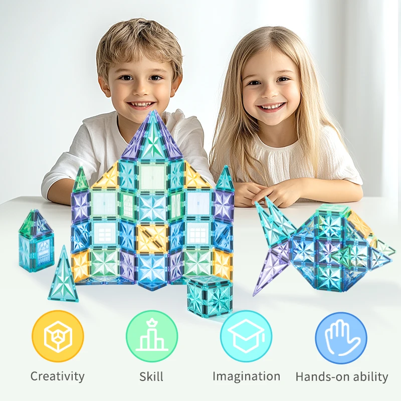 2024 New Products STEM Science Magnet Building Blocks Toy Intelligent Colored Marble Race Run Magnetic Tiles For Kids