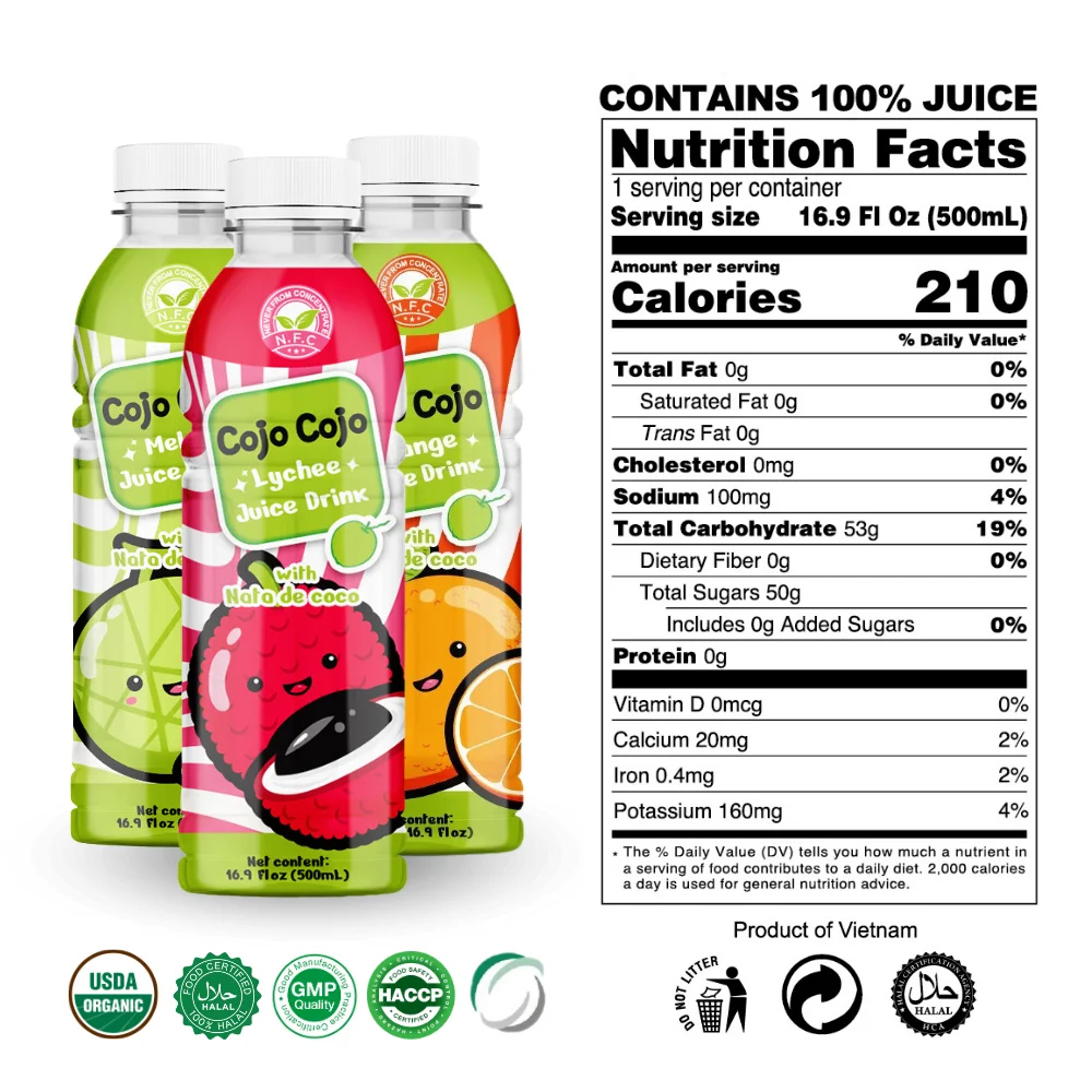 500ml Cojo Mangosteen Juice Drink with Nata De Coco Wholesale Beverage From Vietnam Private Label OEM