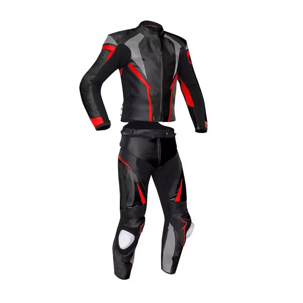Black and RED Partially perforated race suit motorbike racing suit with aerodynamic race hump CE approved armor race suit