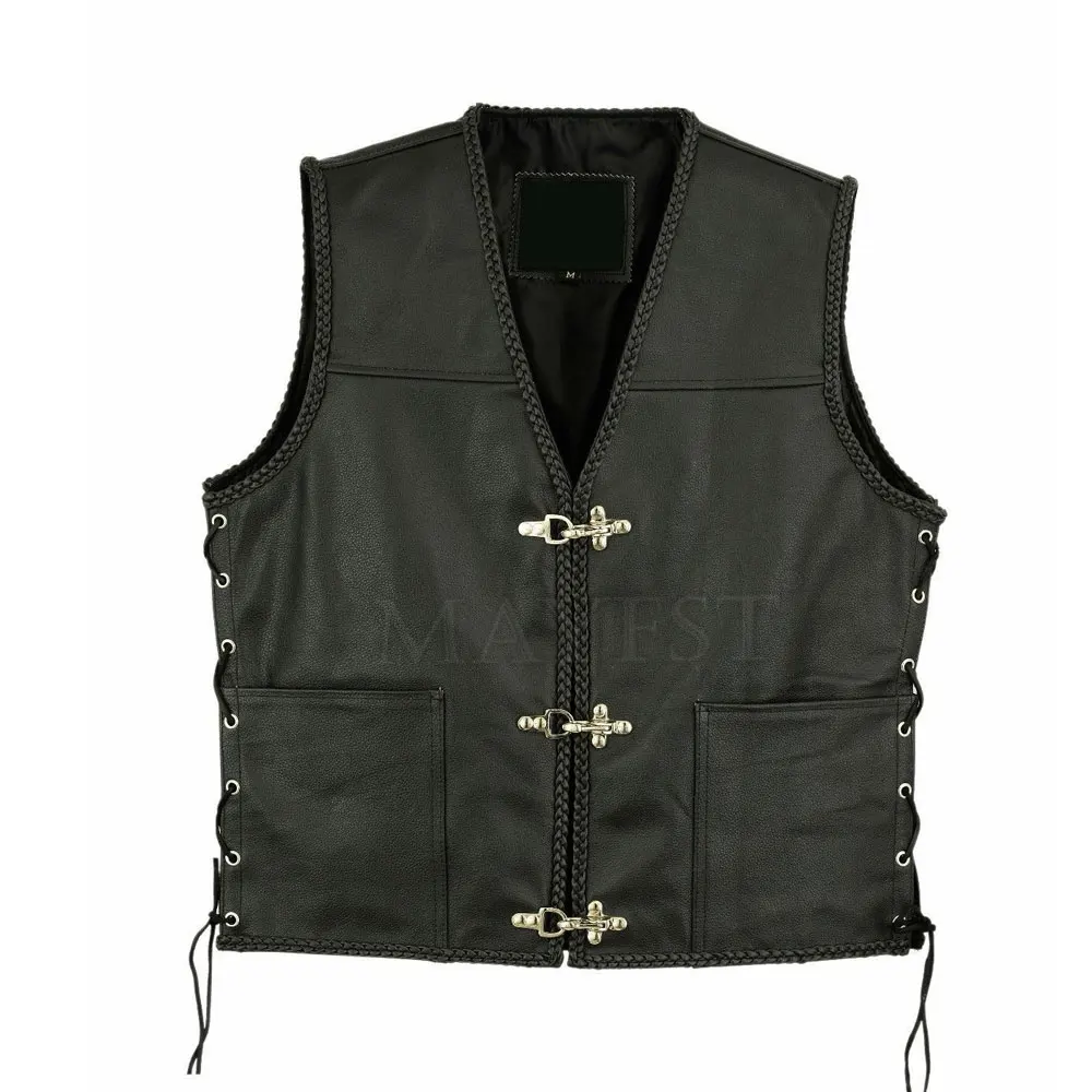 Мужской Байкерский жилет из натуральной кожи с дышащей функцией и индивидуальным логотипом для зимы от производителя