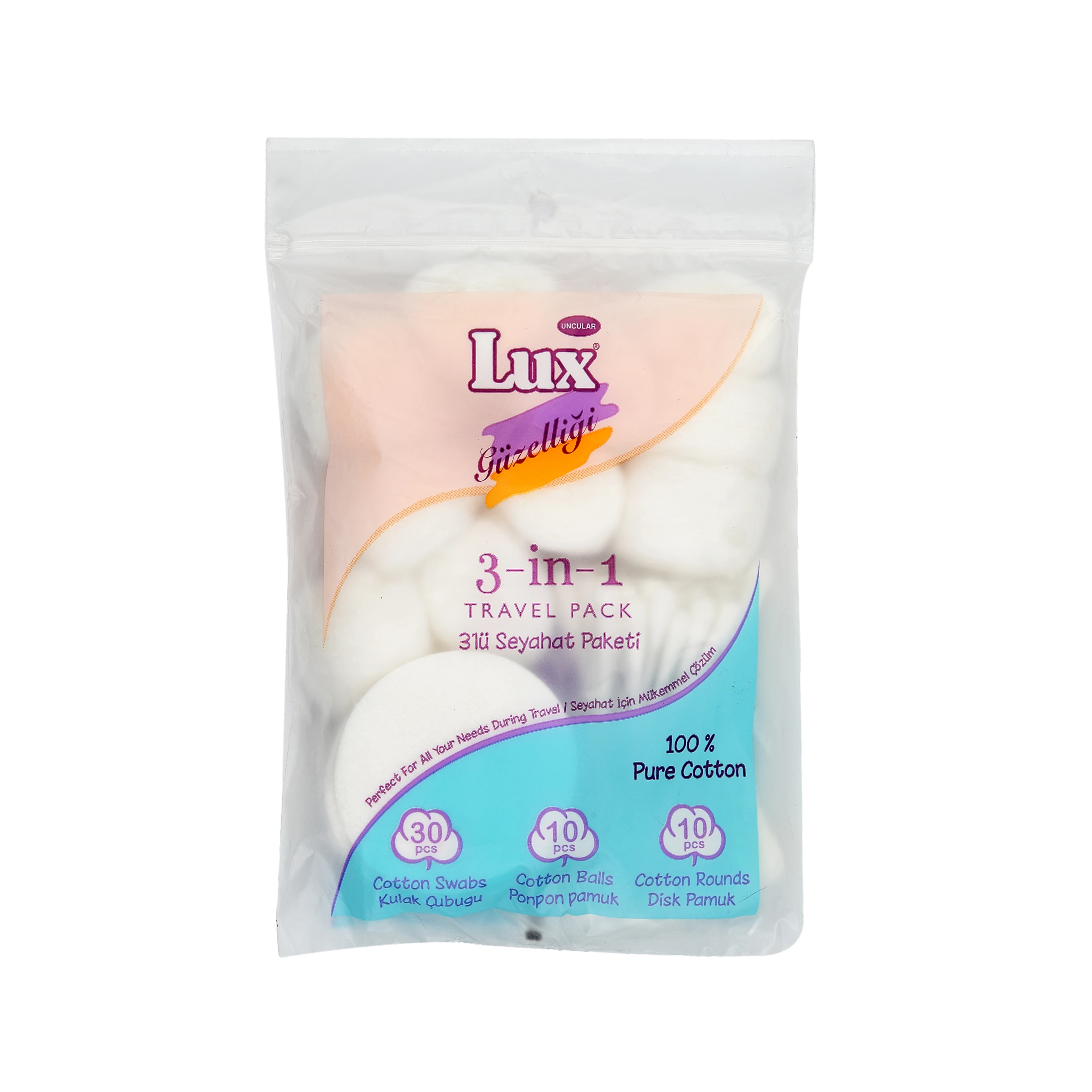 Best Seller TRAVEL PACK 3 IN 1 premium quality cotton includes 30 ear swabs, 10 cotton balls, and 10 cotton pads Best Seller